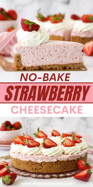 Pinterest title image for No-Bake Strawberry Cheesecake.