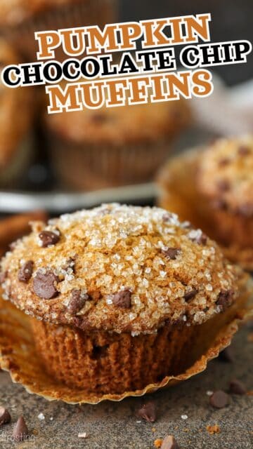 Pinterest title image for Pumpkin Chocolate Chip Muffins.