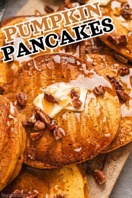 Pinterest title image for Pumpkin Pancakes.