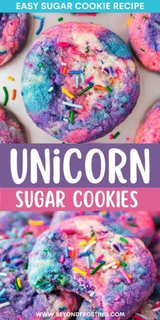 Pinterest title image for Unicorn Sugar Cookies.