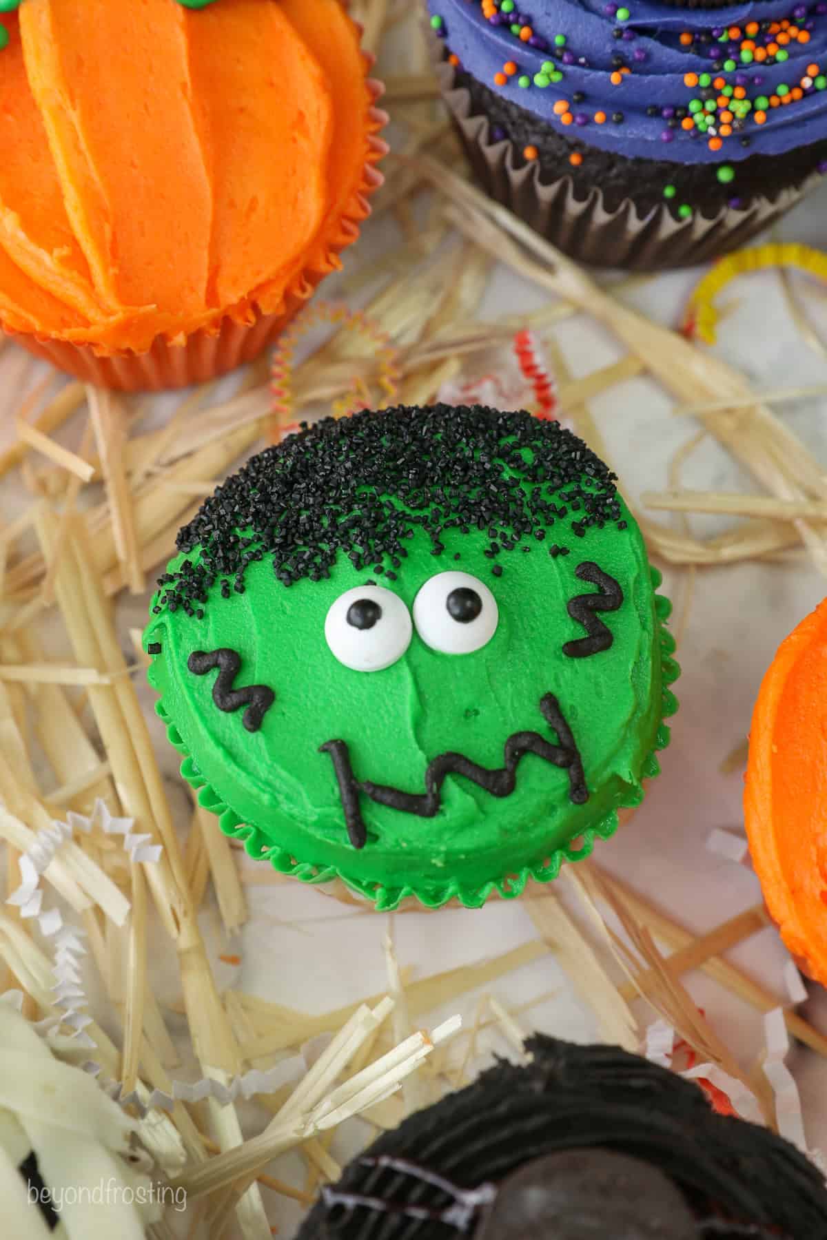 A Frankenstein decorated cupcake