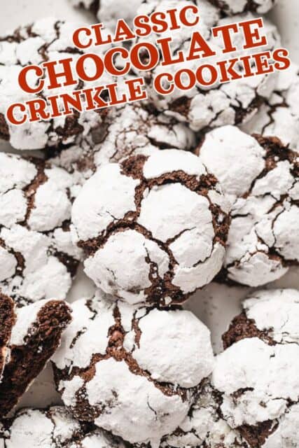 Pinterest title image for Classic Chocolate Crinkle Cookies.