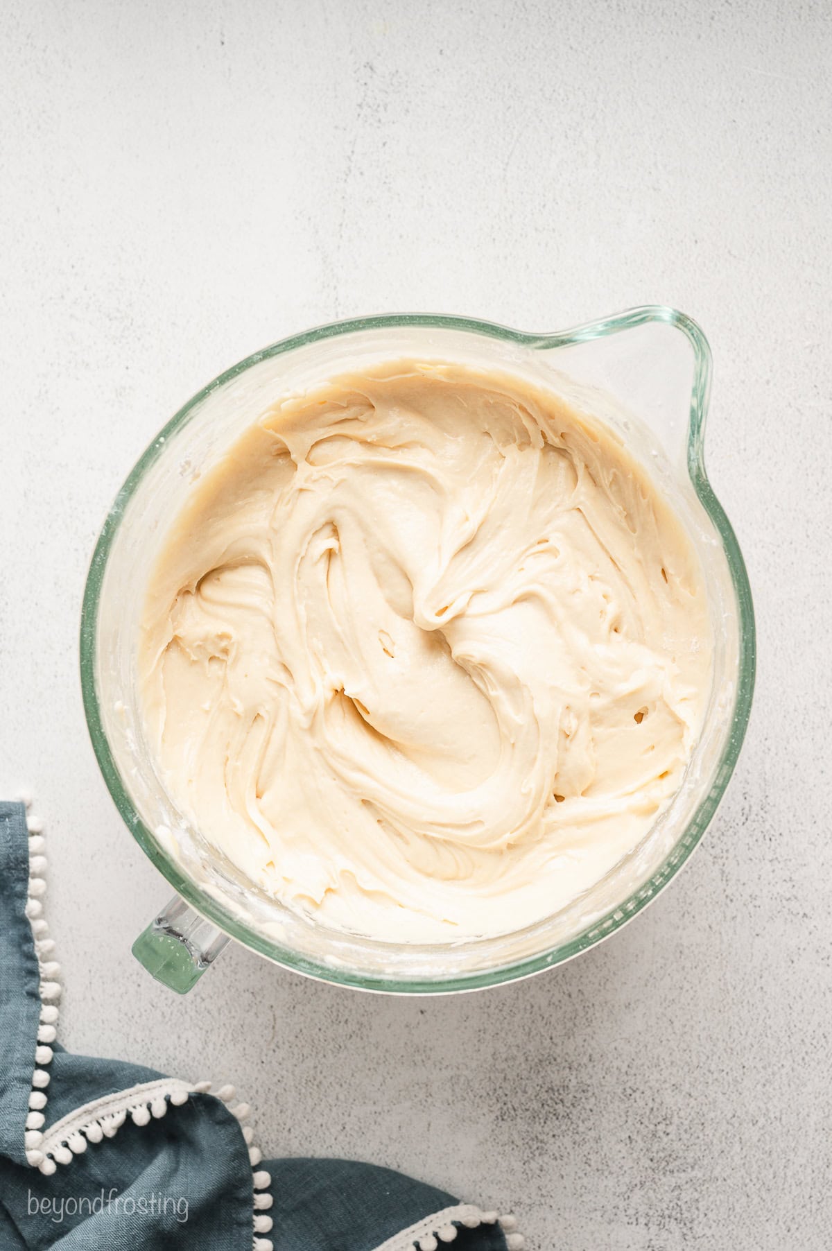 Cream cheese pound cake batter in a mixing bowl.