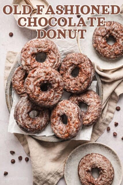 Pinterest title image for Old Fashioned Chocolate Donuts.