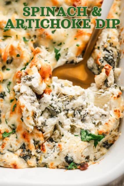 Pinterest title image for Spinach Artichoke Dip.