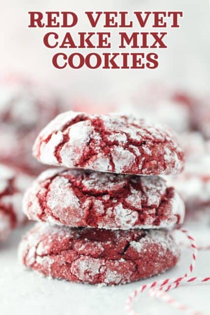 Pinterest title image for Red Velvet Cake Mix Cookies.