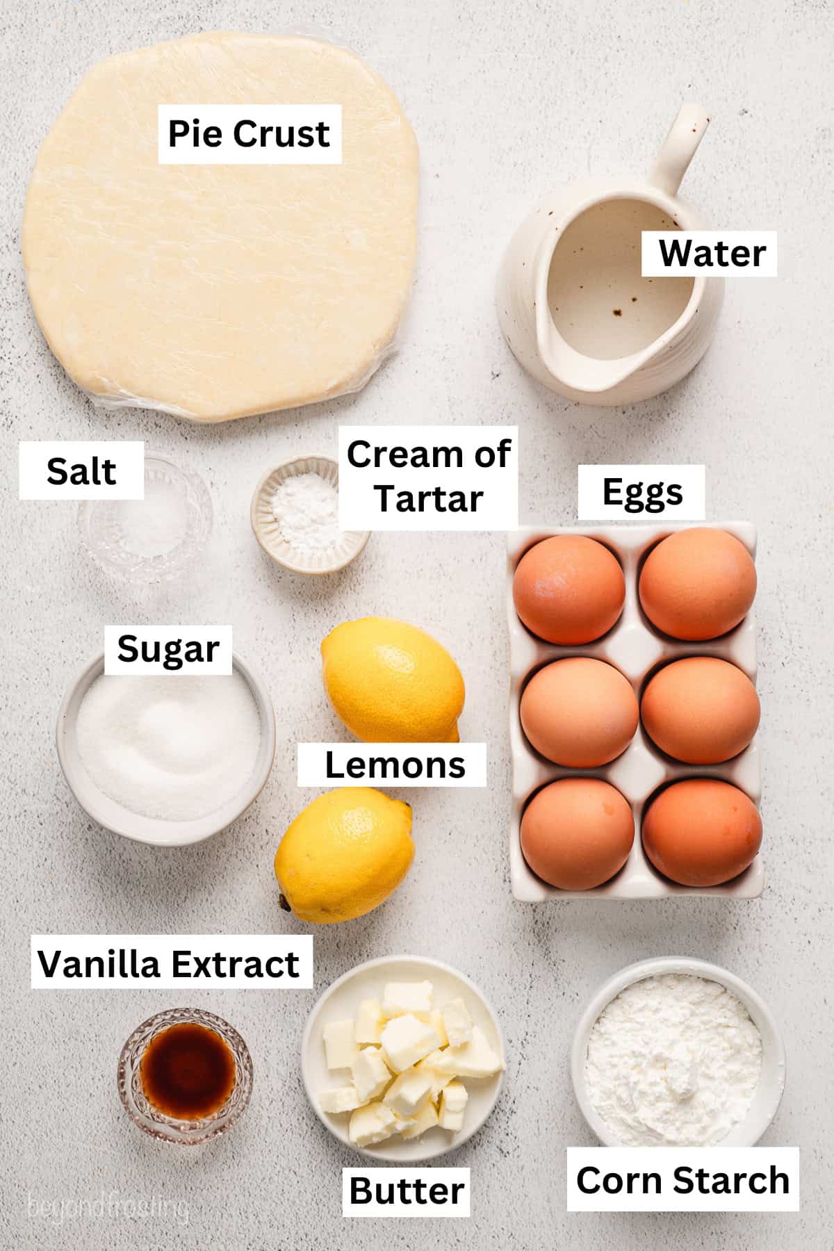 Ingredients for lemon meringue pie