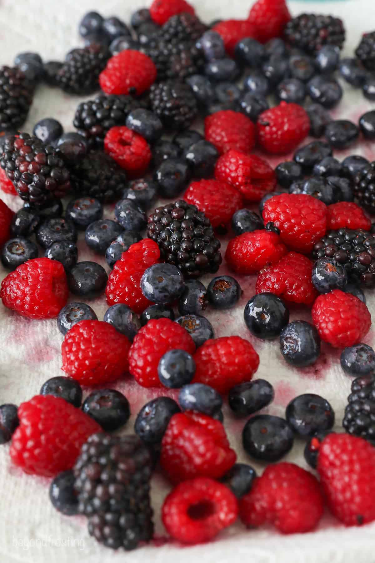 close up of berries drying on a paper towel