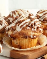 Coffee cake muffins topped with glaze.