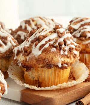 Coffee cake muffins topped with glaze.