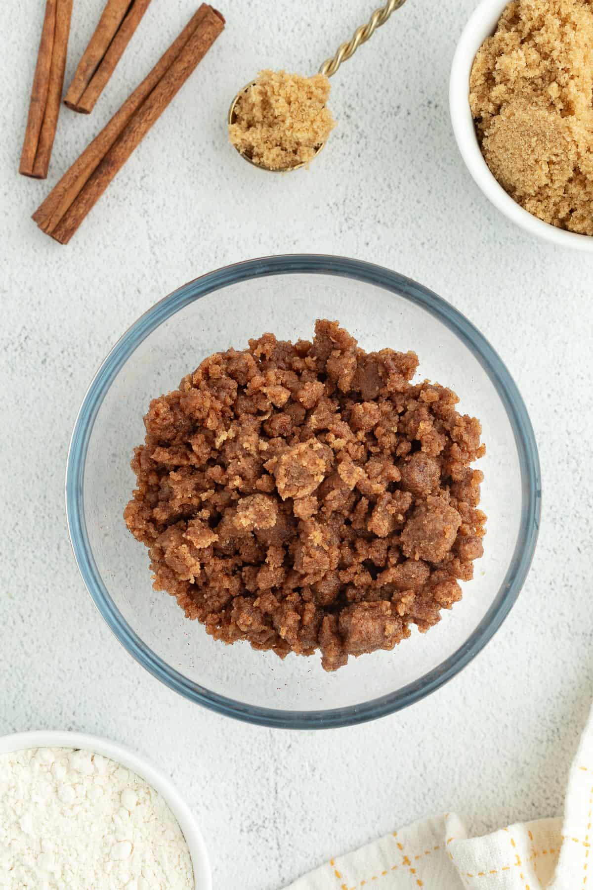 Cinnamon sugar in a glass bowl.