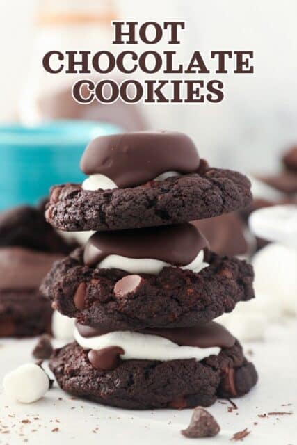 A stack of 3 Hot Chocolate Cookie with a text overlay