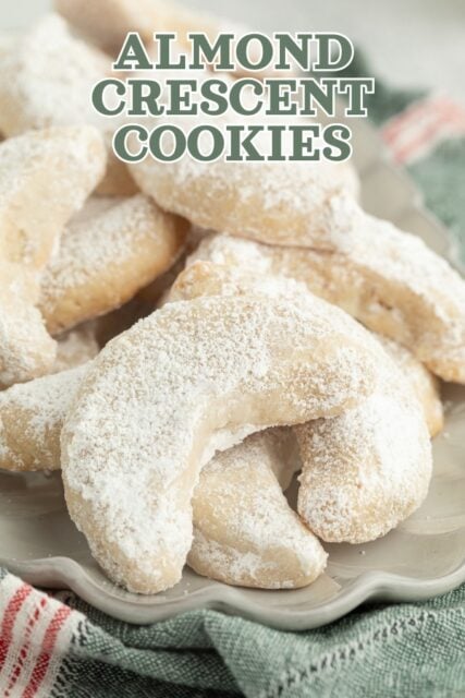 Pinterest title image for Almond Crescent Cookies.