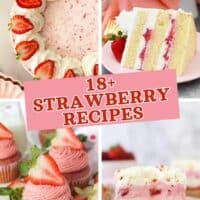 4 images of strawberry dessert with text overlay
