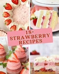 4 images of strawberry dessert with text overlay