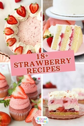 4 images of strawberry dessert with text overlay