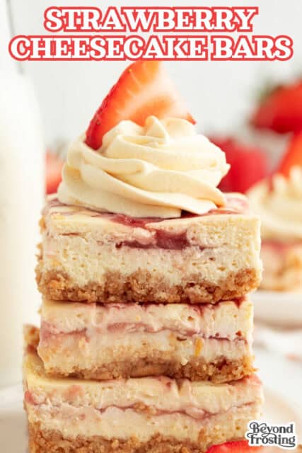 Pinterest title image for Strawberry Cheesecake Bars.