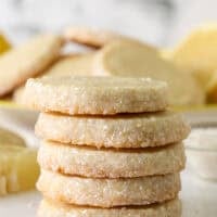 A stack of lemon shortbread cookies.