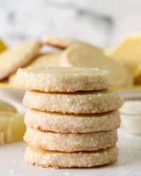A stack of lemon shortbread cookies.