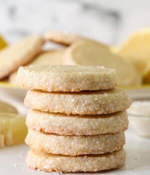 A stack of lemon shortbread cookies.