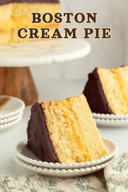 Pinterest title image for Boston Cream Pie.