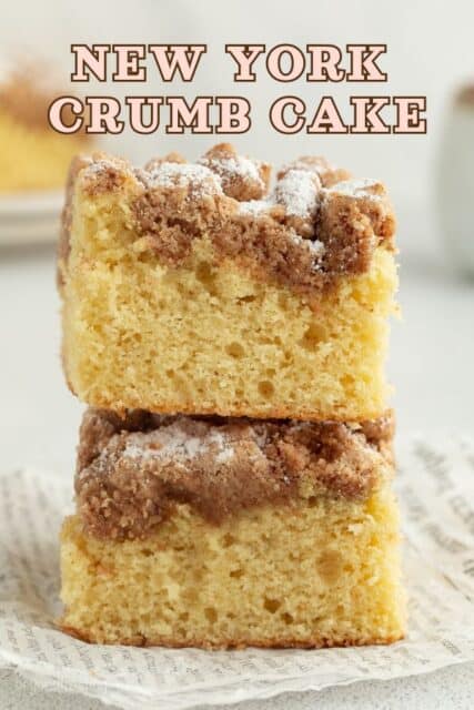 Pinterest title image for New York Crumb Cake.