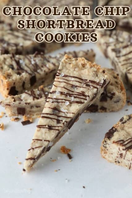 Pinterest title image for Chocolate Chip Shortbread Cookies.