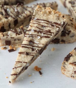 Close up of chocolate chip shortbread.